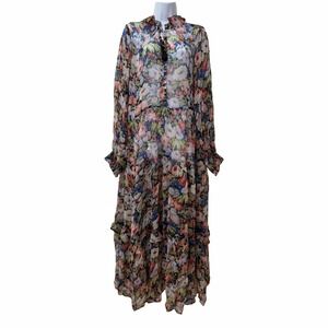 Anthropologie Marais Floral Tiered Chiffon Sheer Maxi Dress Size 2X Black NEW